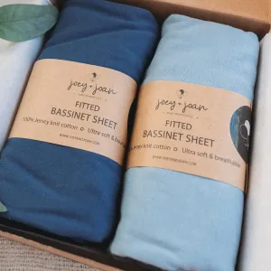 Bassinet Fitted Sheets for Delta Children and Simmons Kids Bassinet - Fits 16 x 32 Inch Oval Bassinet Mattress Pad – Snuggly Soft 100% Jersey Cotton – Dusty Blue   Navy – 2 Pack