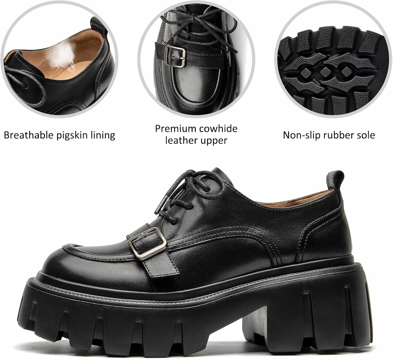 BEAU TODAY Platform Oxfords for Women, Oxford Shoes for Women, Chunky Leather Lace Up Oxford Shoes, Casual Comfort Business Work Office Dress Shoes
