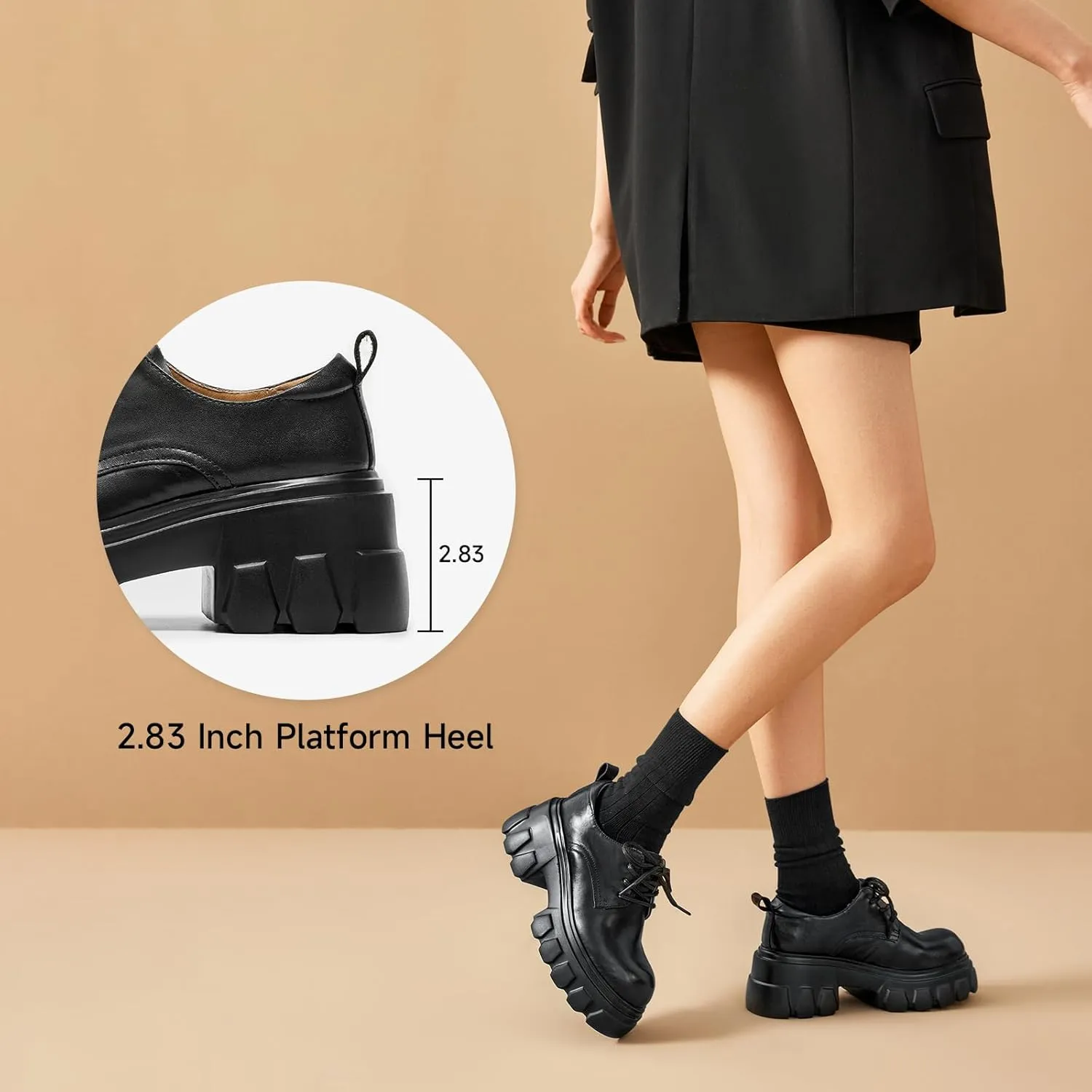 BEAU TODAY Platform Oxfords for Women, Oxford Shoes for Women,Chunky Cow Leather Lace up Dress Shoes,Fashion Casual Comfort Brethable Ladies Handmade Oxford Shoes