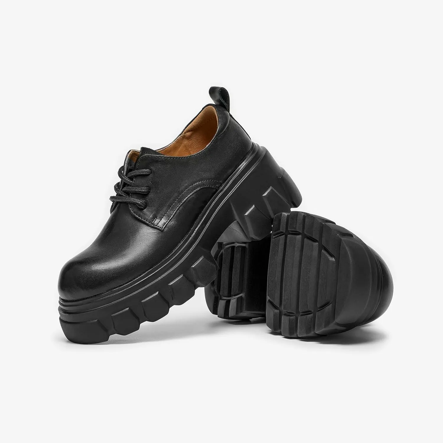 BEAU TODAY Platform Oxfords for Women, Oxford Shoes for Women,Chunky Cow Leather Lace up Dress Shoes,Fashion Casual Comfort Brethable Ladies Handmade Oxford Shoes