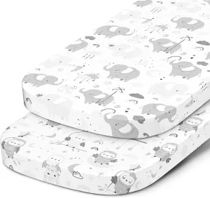 Bedside Sleeper Bassinet Sheets for 33x20 Inch Mattress Pad – Compatible with Maxi COSI Iora, Kidsclub, Angelbliss, Baby Joy, Koola Baby Bedside Bassinet – 100% Jersey Cotton – 2 Pack