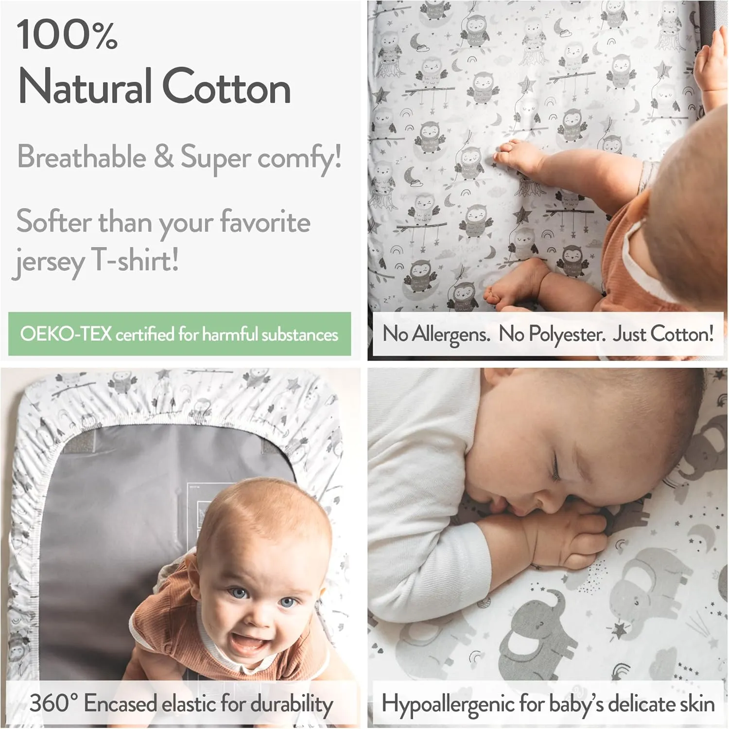 Bedside Sleeper Bassinet Sheets for 33x20 Inch Mattress Pad – Compatible with Maxi COSI Iora, Kidsclub, Angelbliss, Baby Joy, Koola Baby Bedside Bassinet – 100% Jersey Cotton – 2 Pack