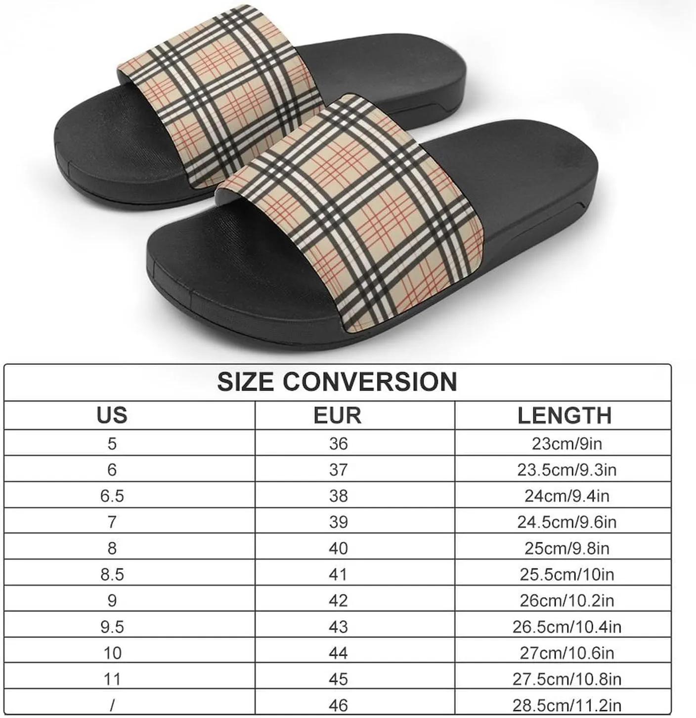 Beige Plaid Tartan Checkered Womens Slide Sandals Non Slip Summer House Slippers for Girls Slip-on Flip Flops
