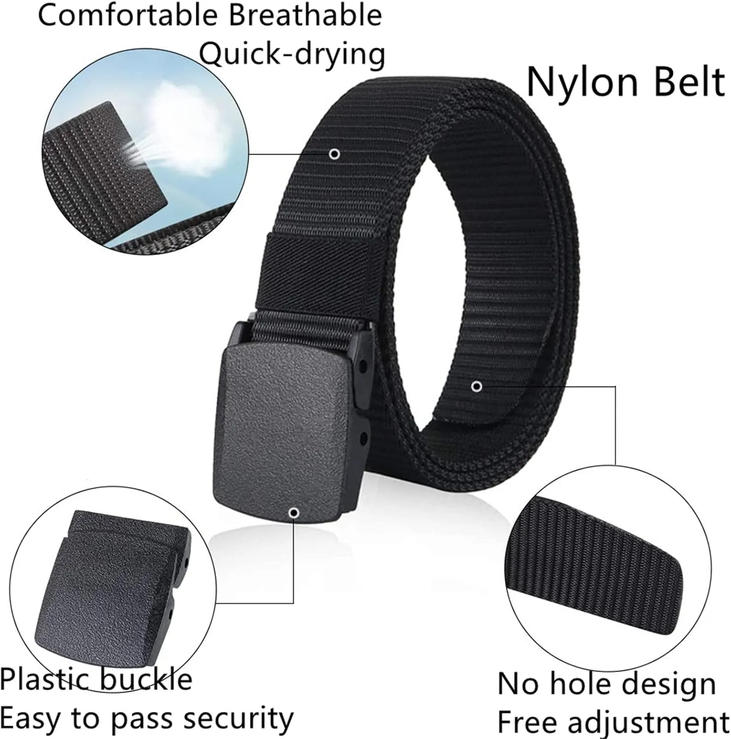 Belts for men women tactical camouflage nylon webbing belt with plastic buckle plus size up to 71", 2 Pcs
