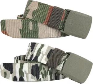 Belts for men women tactical camouflage nylon webbing belt with plastic buckle plus size up to 71", 2 Pcs