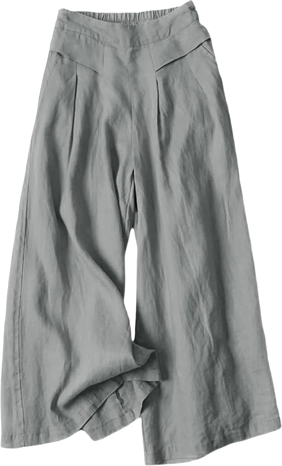 Bianstore Women's Culottes Linen Cropped Wide Leg Pants Elastic Waist Casual Palazzo Trousers with Pockets
