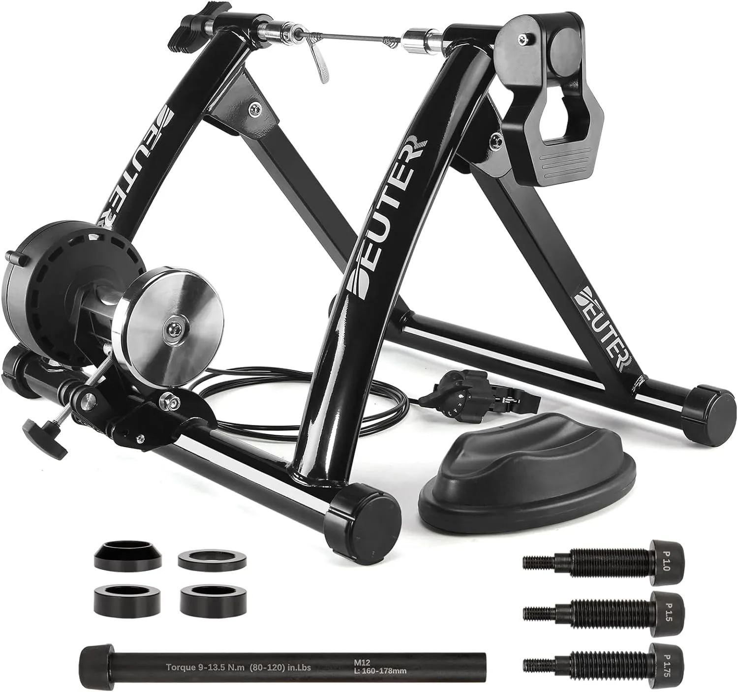 Bike Trainer, Magnetic Bicycle Stationary Stand for Indoor Exercise Riding, 26-29" & 700C Wheels, Quick Release Skewer & Front Wheel Riser Block Included