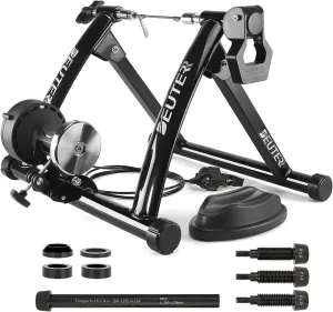 Bike Trainer, Magnetic Bicycle Stationary Stand for Indoor Exercise Riding, 26-29" & 700C Wheels, Quick Release Skewer & Front Wheel Riser Block Included