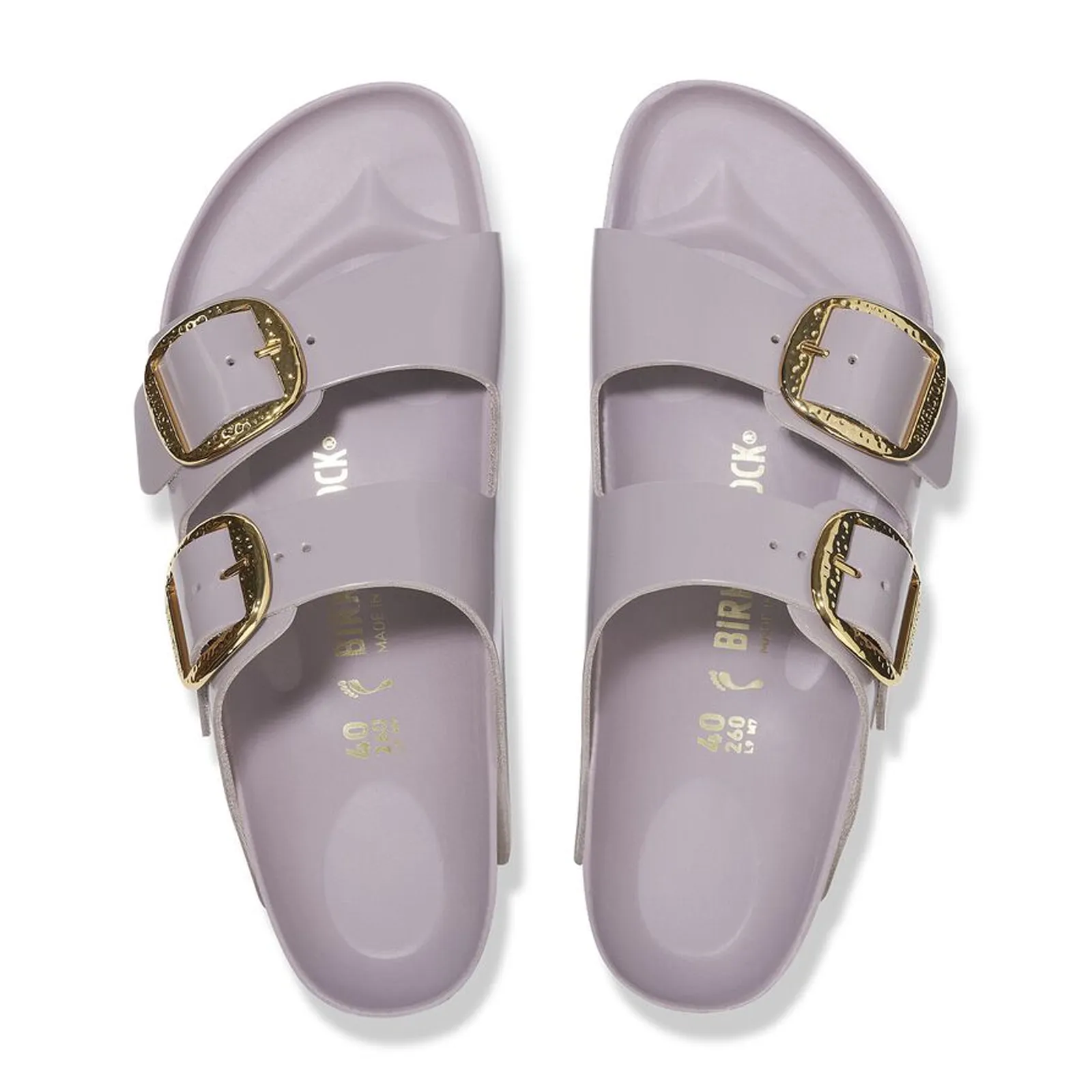 Birkenstock Arizona Hammered Big Buckle Narrow Slide Sandal (Women) - High Shine Faded Purple Leather