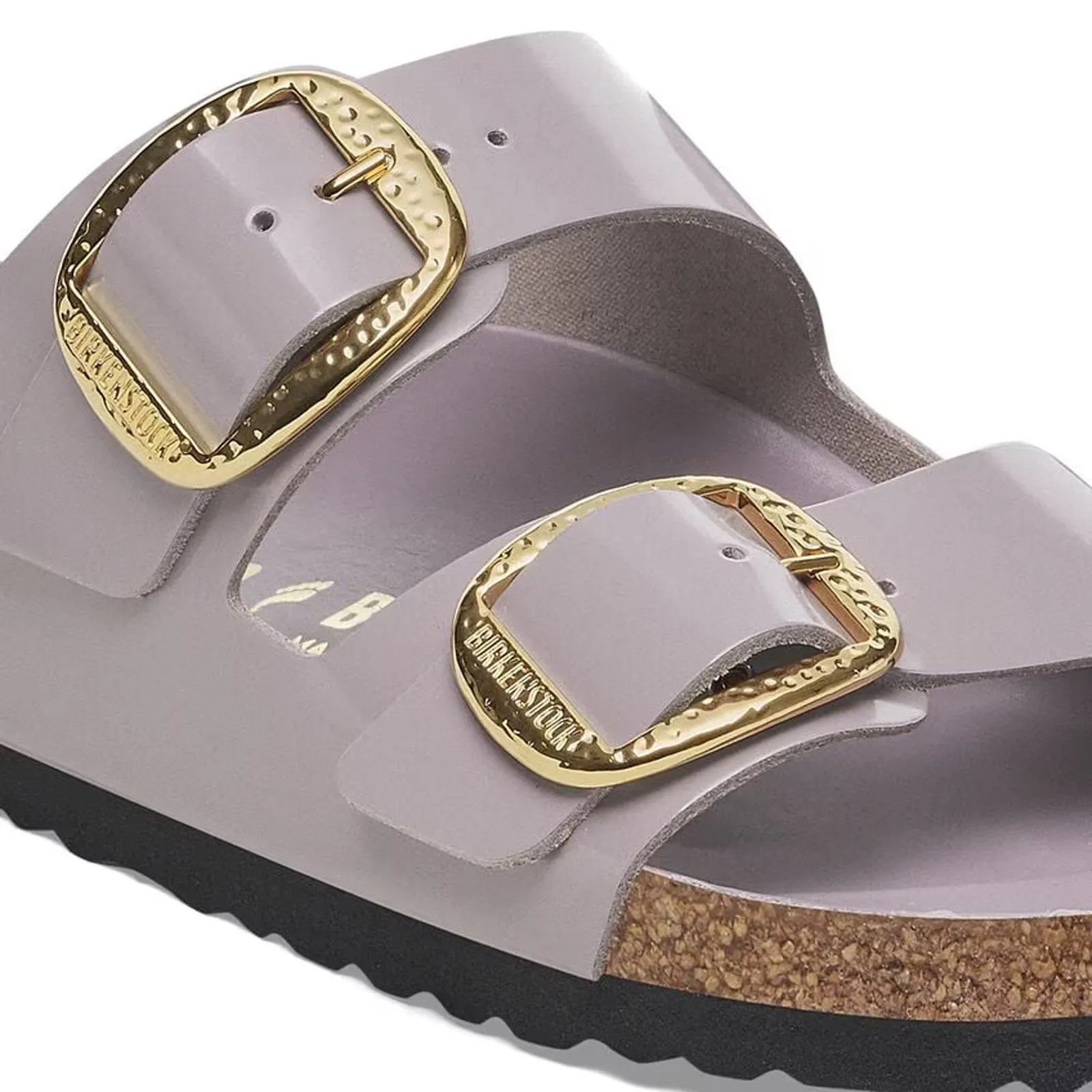 Birkenstock Arizona Hammered Big Buckle Narrow Slide Sandal (Women) - High Shine Faded Purple Leather