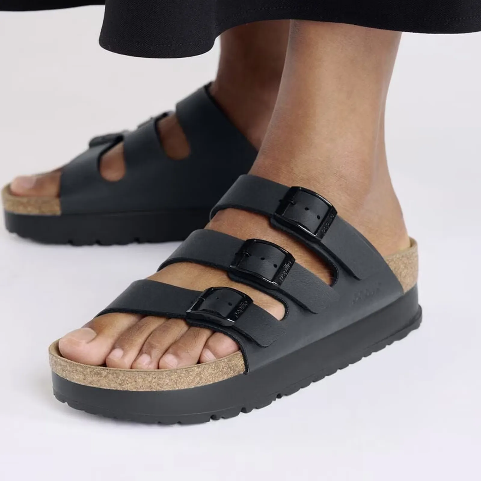 Birkenstock Florida III Platform Narrow Slide Sandal (Women) - Black Birko-Flor