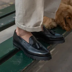 Black Leather Chunky Tassel Loafers