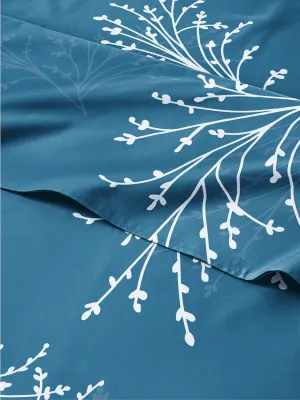 Blue & White Floral Sheets 3 Piece Twin Set – 1 Flat & 1 Fitted Sheet & 1 Pillowcase w/Deep Pockets – Wrinkle & Fade Free Boho Botanical Bed Set - Comfy, Ultra-Soft, Breathable & Cooling - Sea Spray