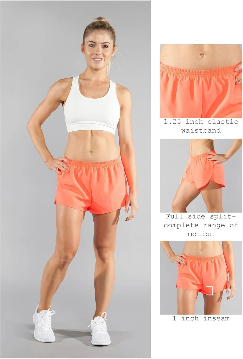 BOA Womens 1" Elite Split Solid Running Short (1001B)