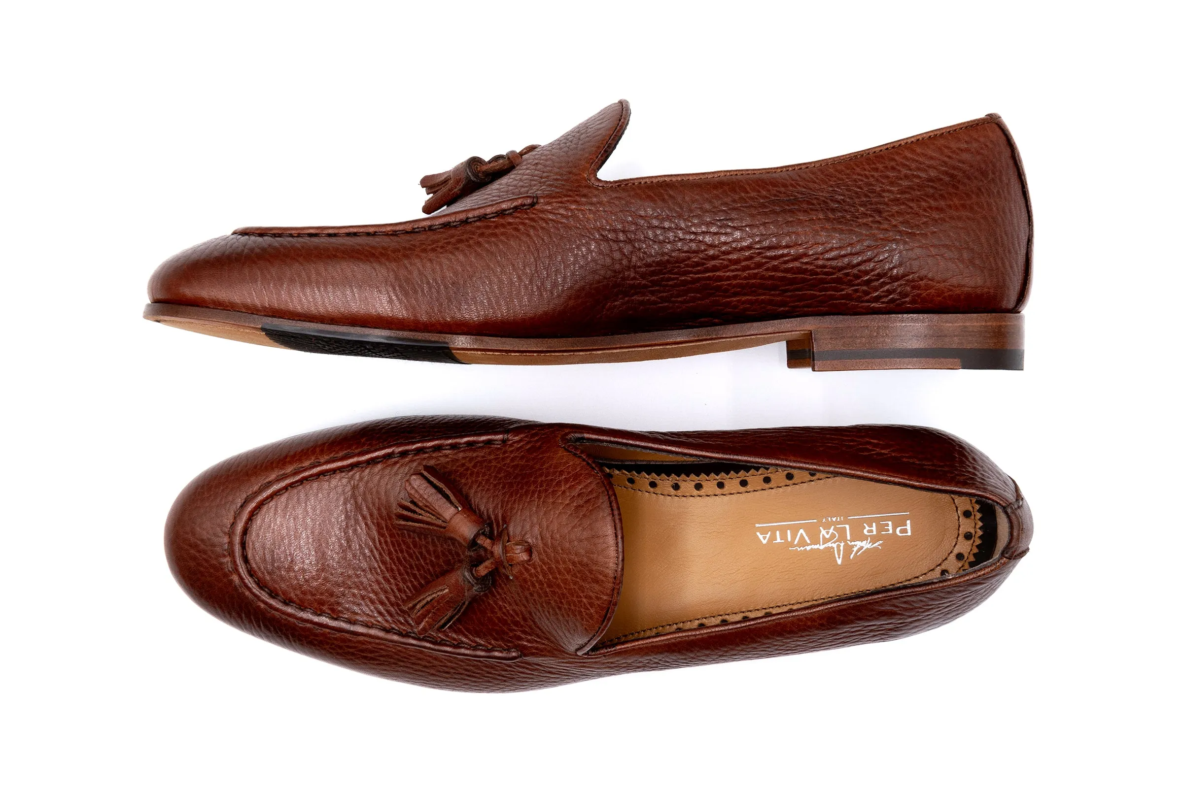 Bologna Tassel Italian Deerskin Loafers - Cuoio