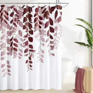 BOODII Dark Red Leaves Shower Curtain Set Burgundy Red Watercolor Eucalyptus Shower for Bathroom Botanical Nature Floral Plant Bath Curtain Natural Bathroom Decor 72x72 inch