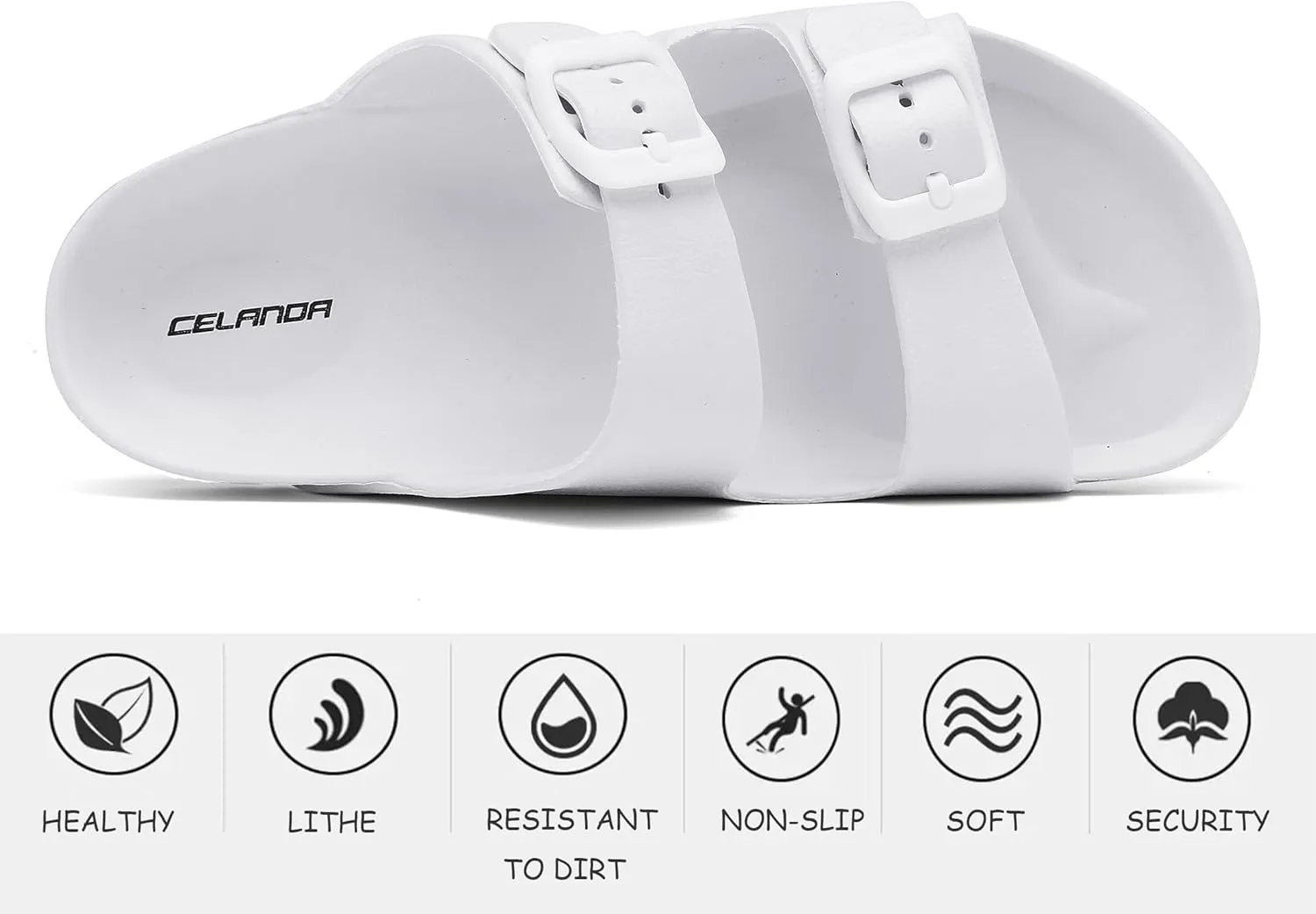 Boys Girls Double Buckle Slip on Slide Kid Beach Sandals Adjustable EVA Summer Pool Shower Shoes Indoor Outdoor Slippers