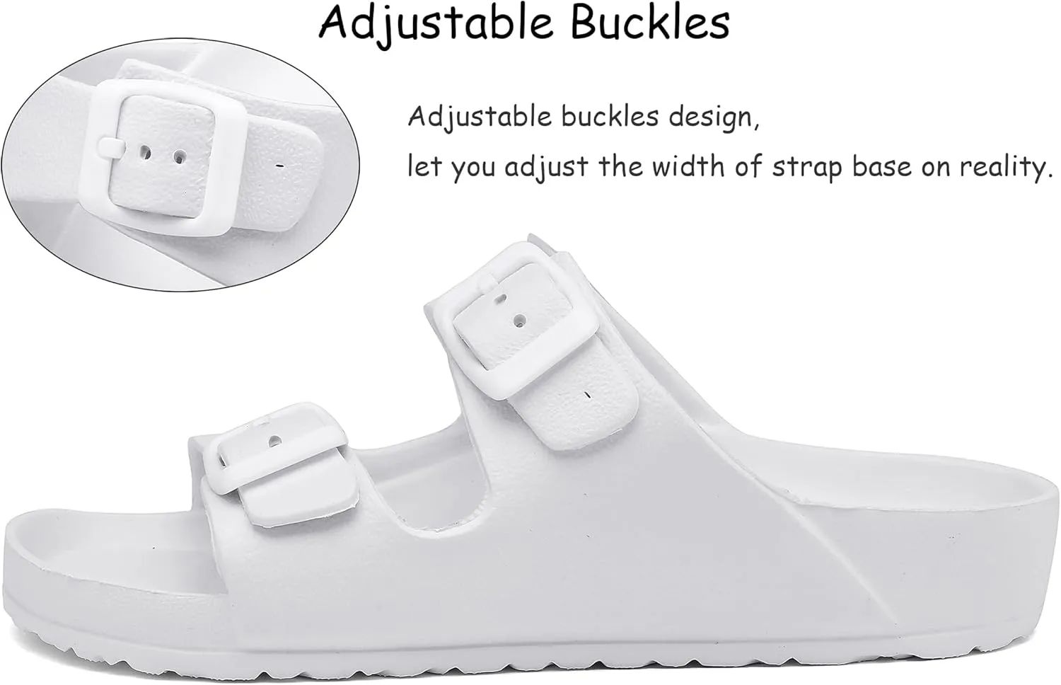 Boys Girls Double Buckle Slip on Slide Kid Beach Sandals Adjustable EVA Summer Pool Shower Shoes Indoor Outdoor Slippers