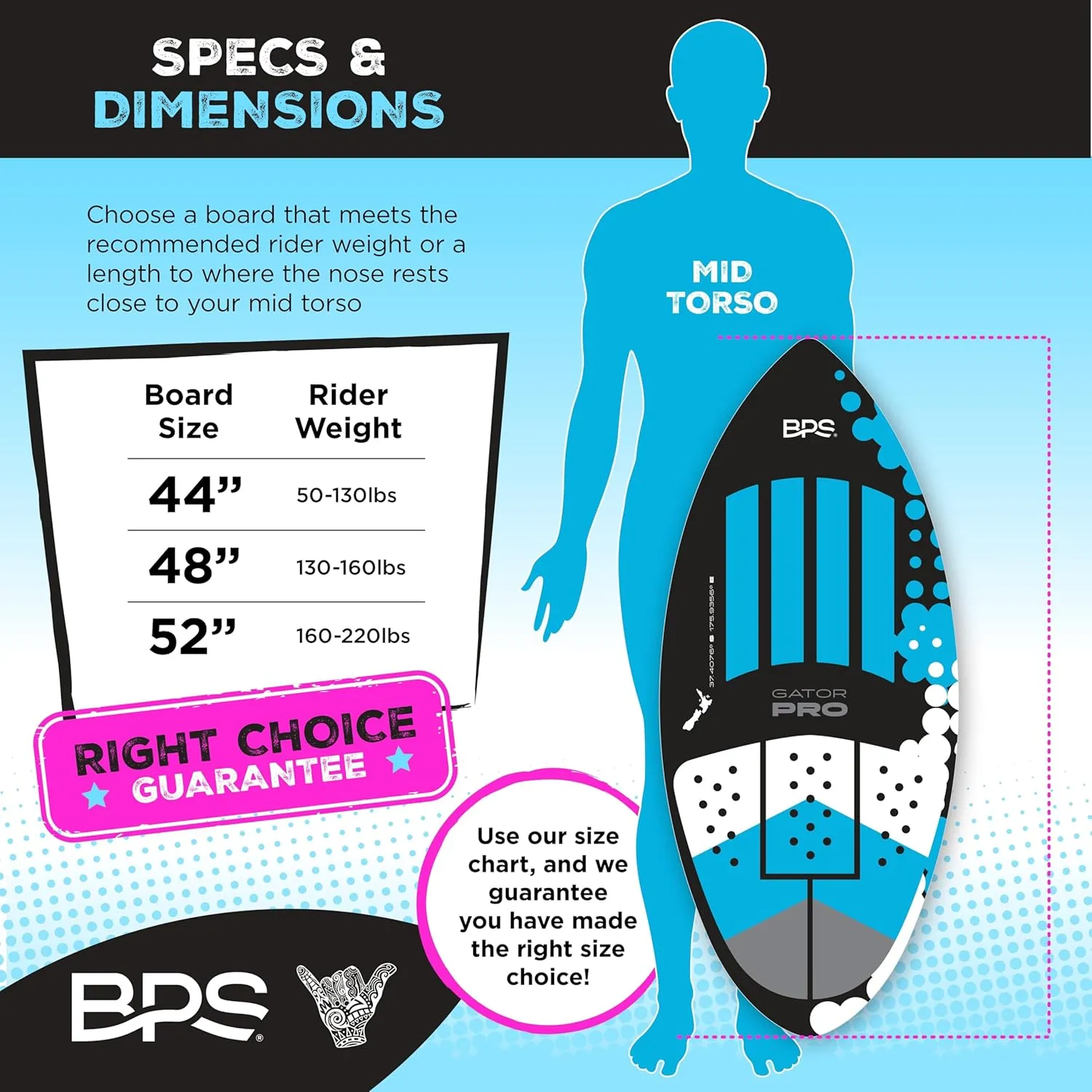 BPS New Zealand ‘Gator PRO’ High Performance Fiberglass Skimboard with Padded Carry Bag Made from Recycled Plastics Performance Skimboard with Custom Traction Pads for Kids Adults Choose from 3 Sizes