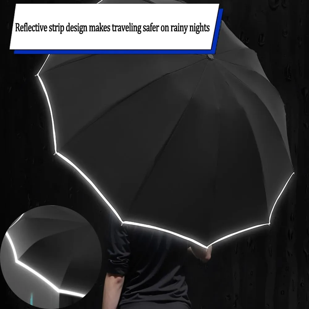 Breliio Umbrella, Reverse Umbrella, Travel Portable Windproof and Rainproof Foldable, Twelve Skeletons with Reflective Safety Strips