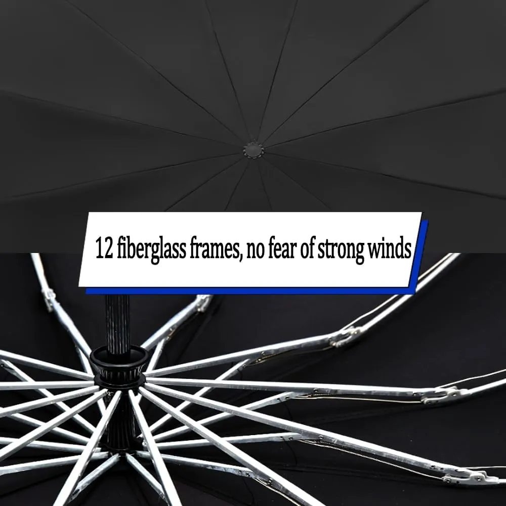 Breliio Umbrella, Reverse Umbrella, Travel Portable Windproof and Rainproof Foldable, Twelve Skeletons with Reflective Safety Strips