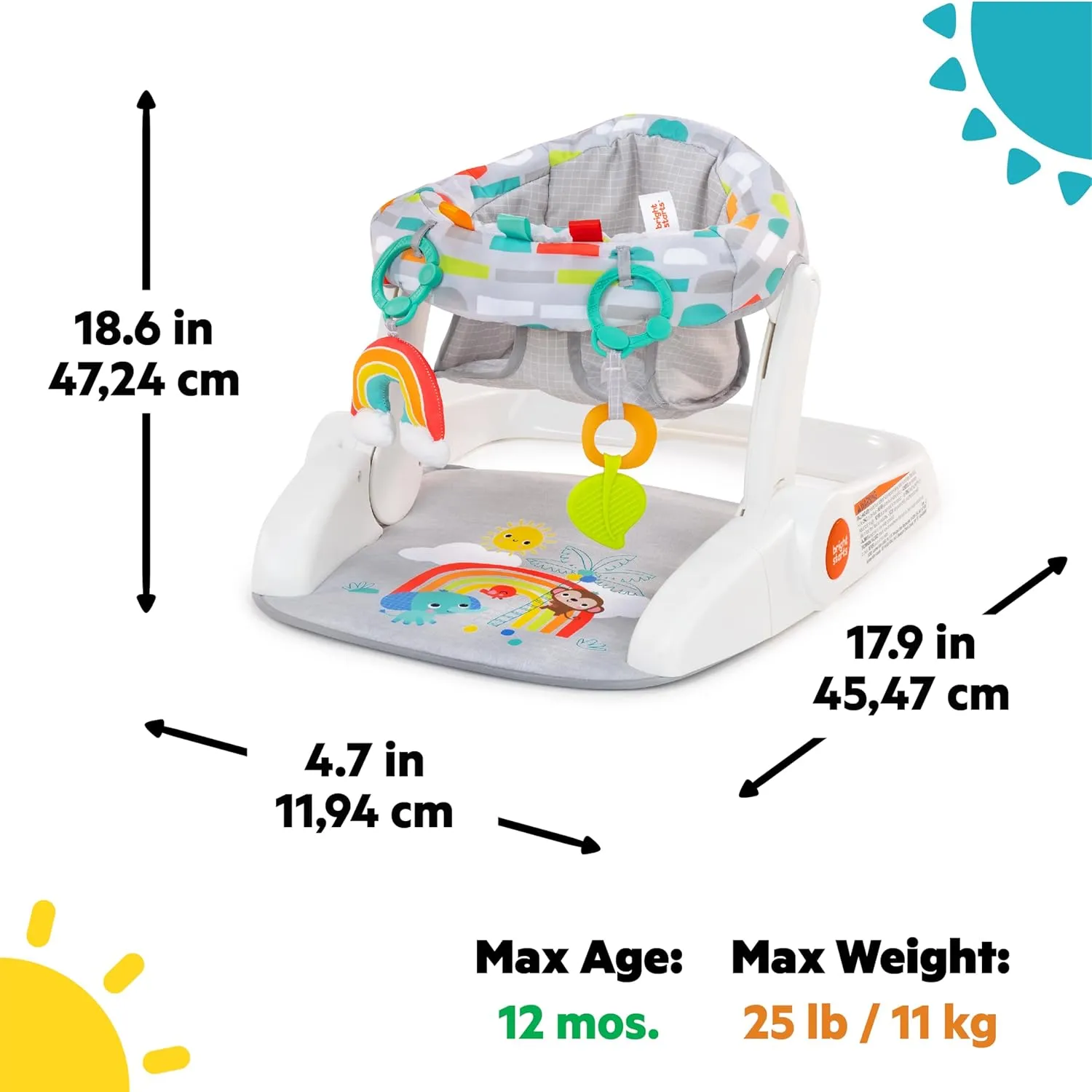 Bright Starts Learn-to-Sit Baby Floor Seat, 2-Positions Grow with Infant, Portable Baby Chair, Includes Sensory Toys, Unisex, 4-12 Months, Playful Paradise