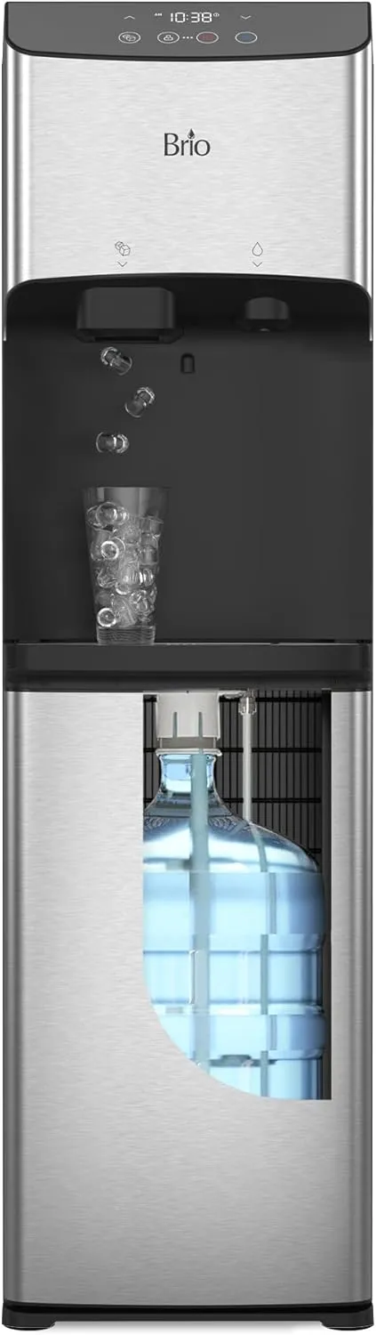 Brio 520 Water Dispenser for 5 Gallon Bottle with Ice Maker Bottom Load | UV Self Cleaning Technology, LED Touch Display with Digital Clock, Night Light, Child Safety Lock | 2X Fast Dispense