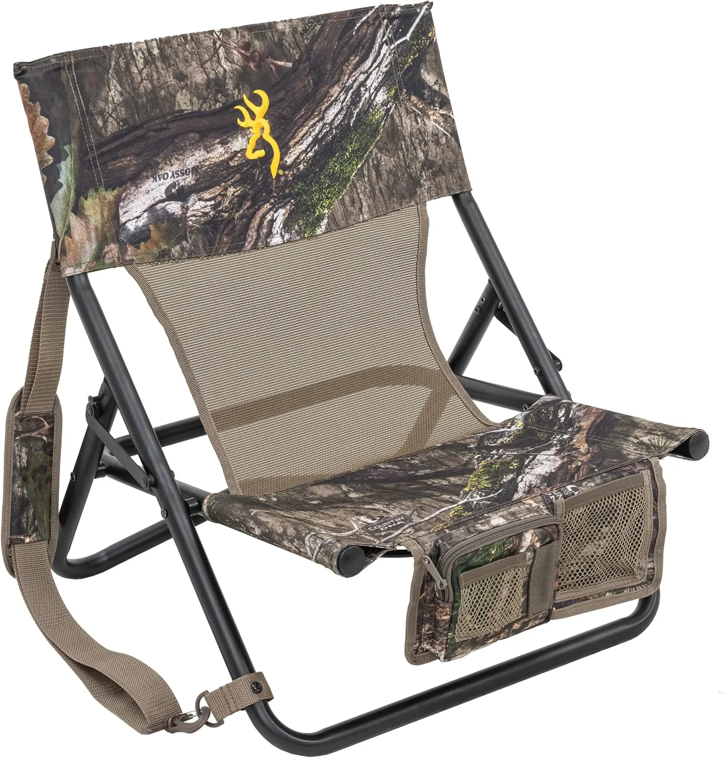 Browning Low-Profile Woodland Hunting Chair with Flat-Folding Design, Durable Steel Frame, Hanging Call Organizer Pocket, and Padded Shoulder Carry Strap