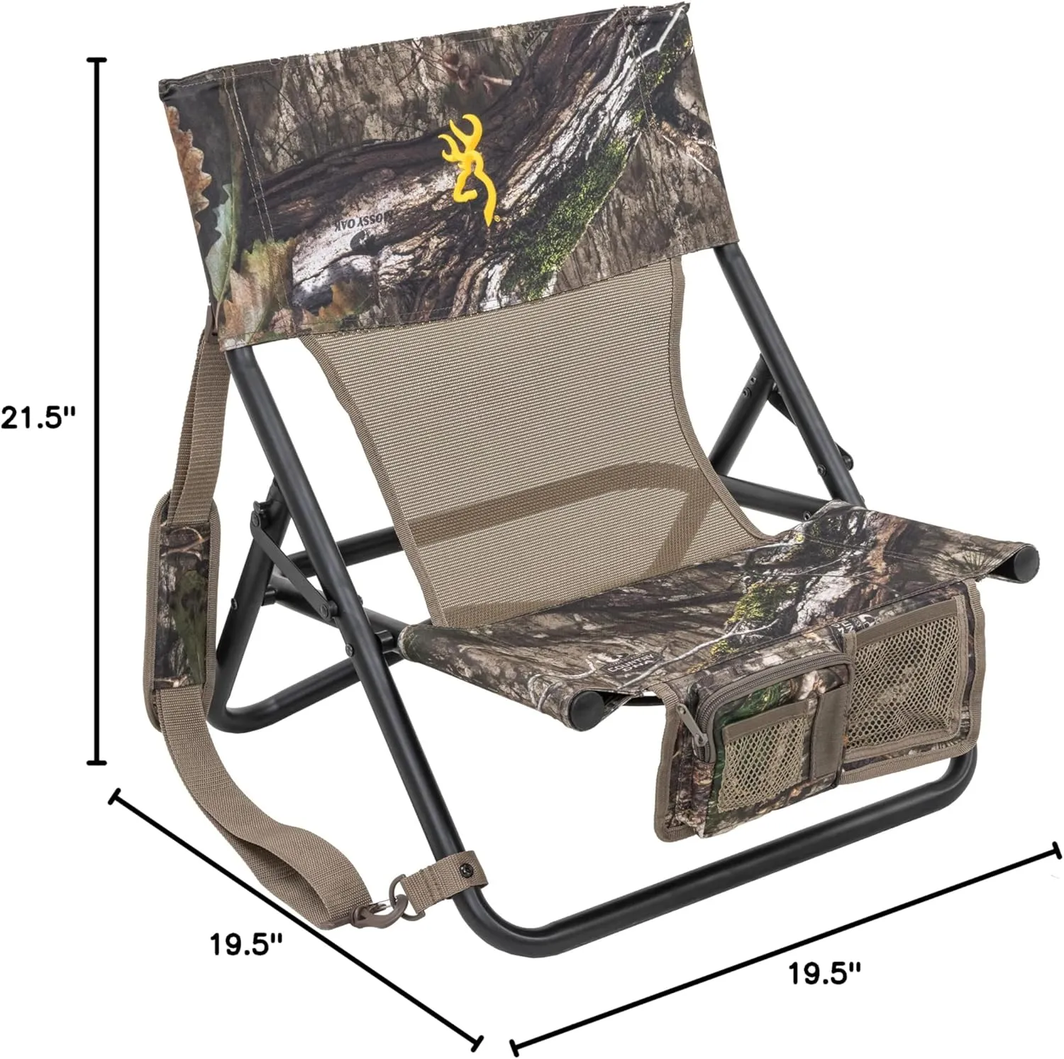 Browning Low-Profile Woodland Hunting Chair with Flat-Folding Design, Durable Steel Frame, Hanging Call Organizer Pocket, and Padded Shoulder Carry Strap