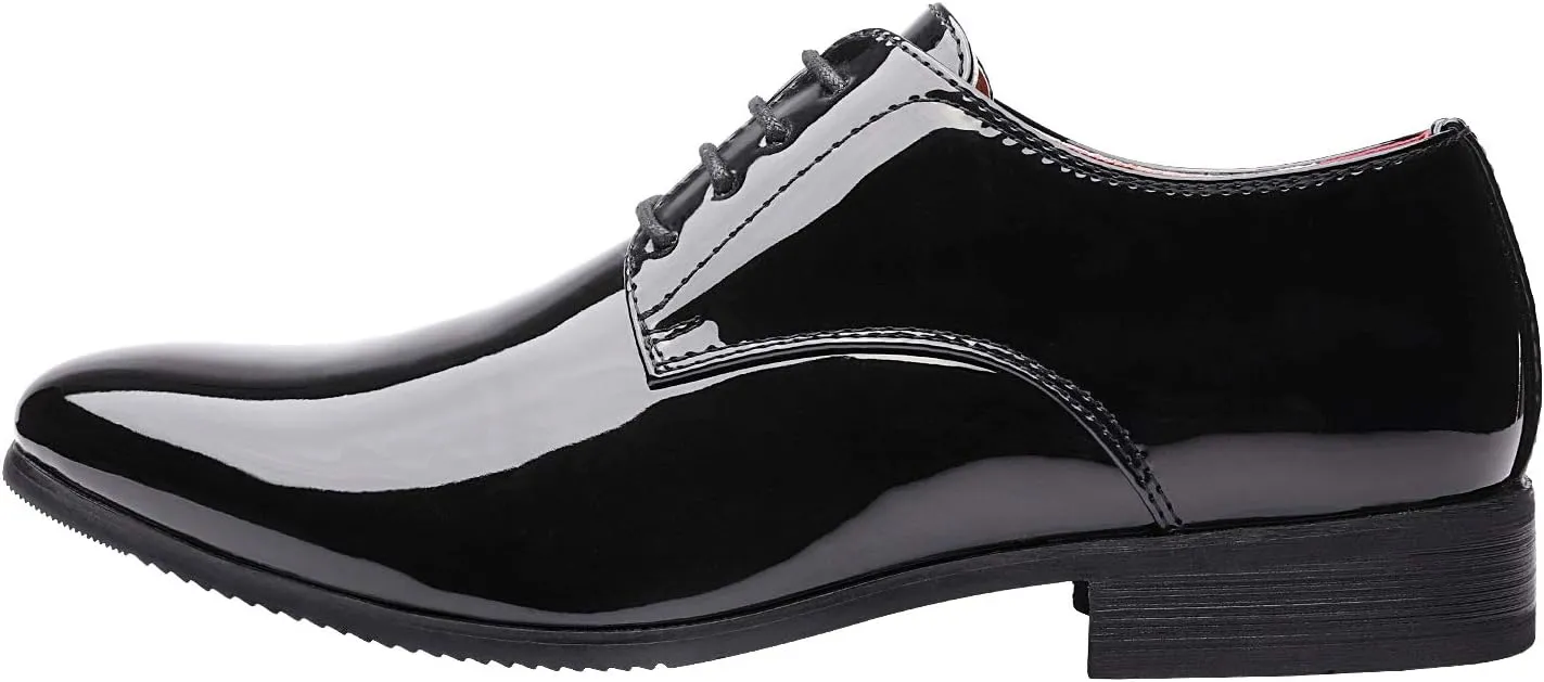Bruno Marc Men's Faux Patent Leather Tuxedo Dress Shoes Classic Lace-up Formal Oxford