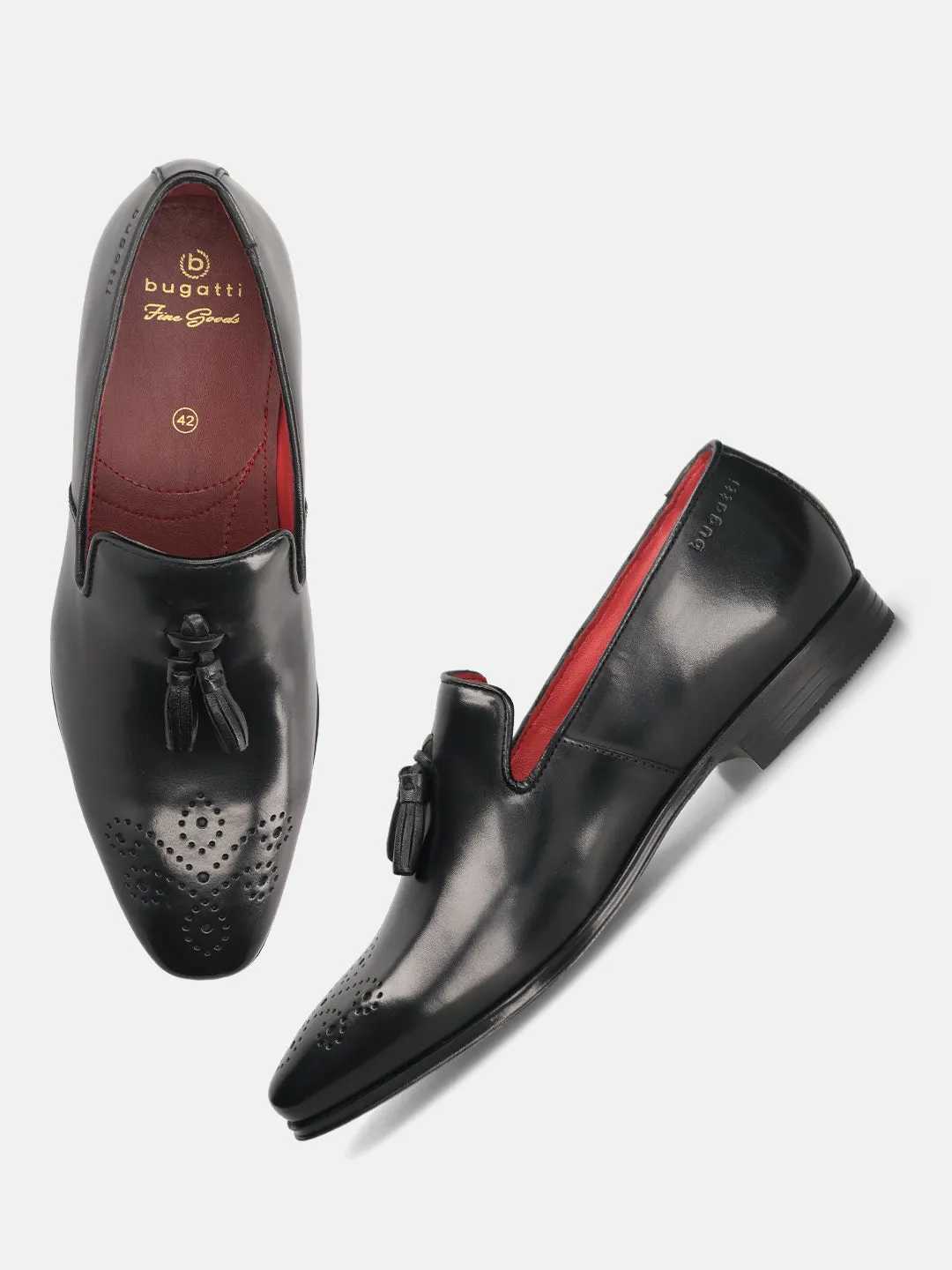 bugatti Black Premium Leather Slip-ons Formal