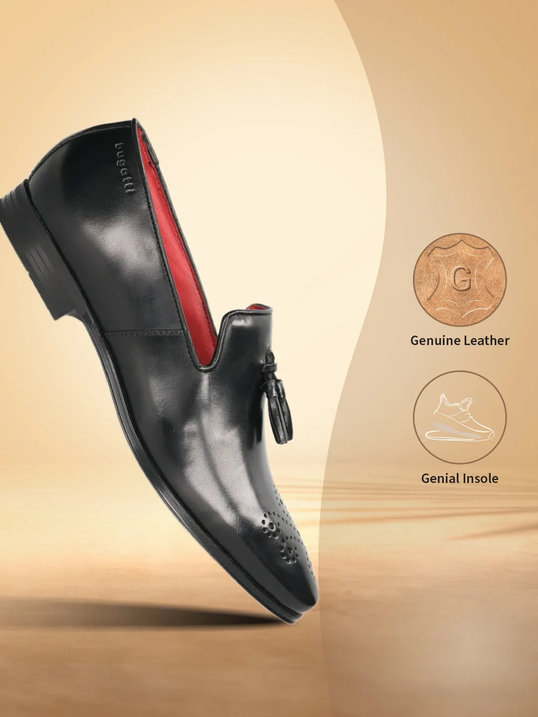 bugatti Black Premium Leather Slip-ons Formal