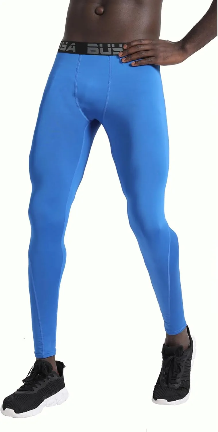 BUYJYA 3 or 5 Pack Men's Compression Pants Running Tights Workout Leggings Athletic Cool Dry Yoga Gym Clothes Gift