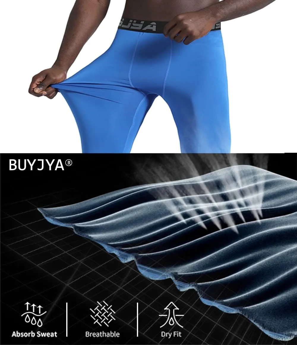 BUYJYA 3 or 5 Pack Men's Compression Pants Running Tights Workout Leggings Athletic Cool Dry Yoga Gym Clothes Gift