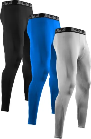 BUYJYA 3 or 5 Pack Men's Compression Pants Running Tights Workout Leggings Athletic Cool Dry Yoga Gym Clothes Gift