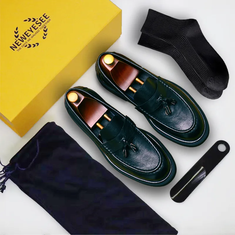 Calf Leather Tassel Loafers Shoes for Men Brushed Leather