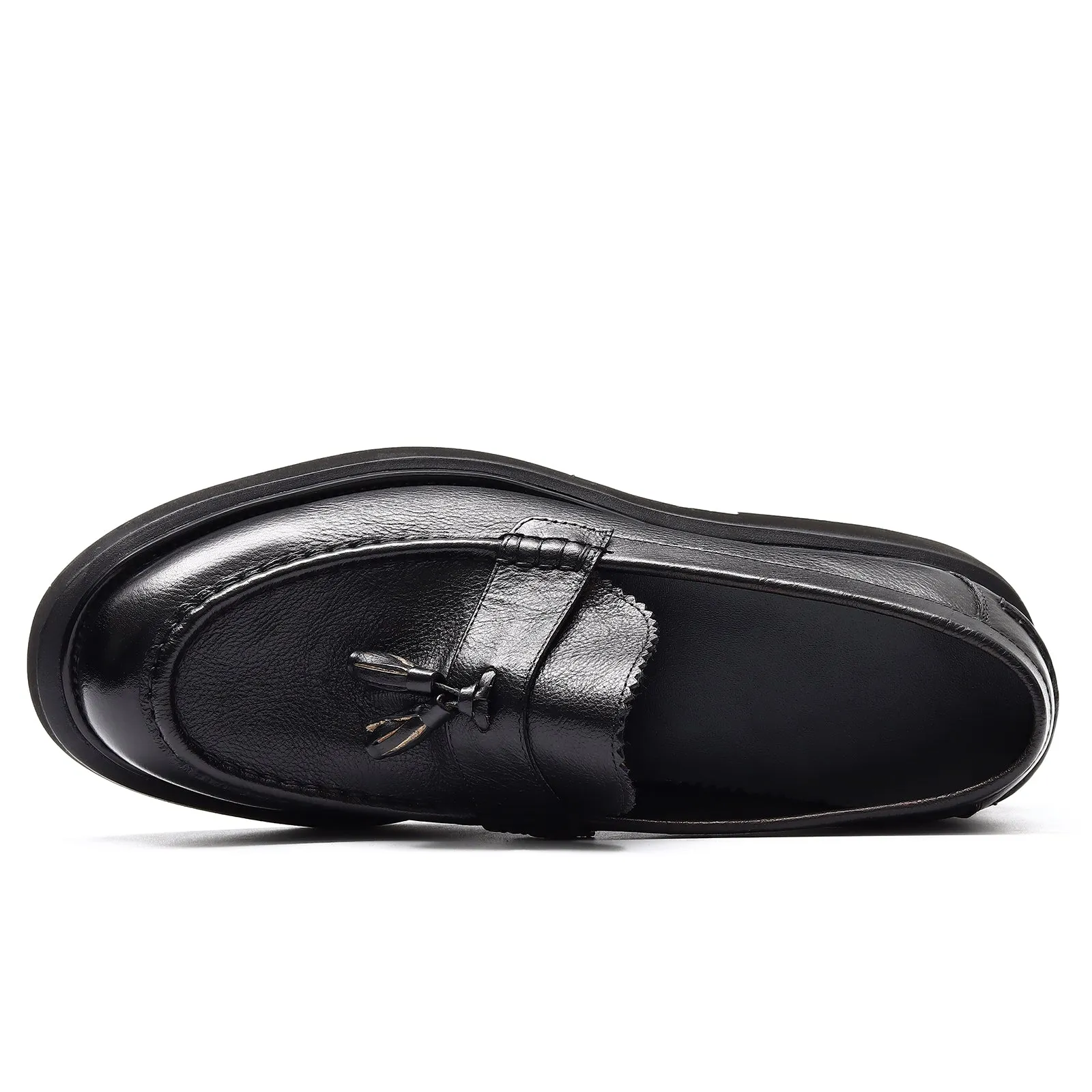 Calf Leather Tassel Loafers Shoes for Men Brushed Leather