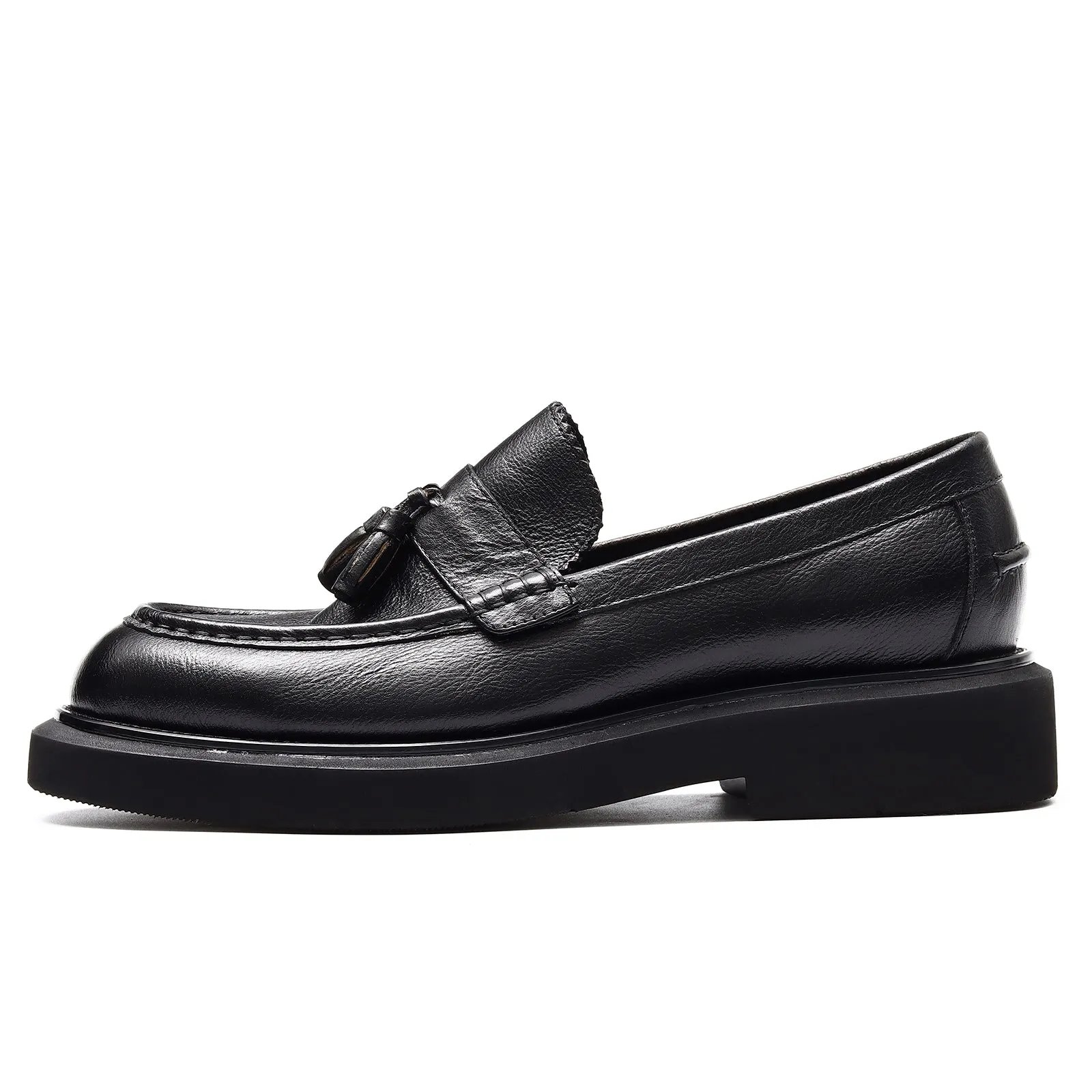 Calf Leather Tassel Loafers Shoes for Men Brushed Leather