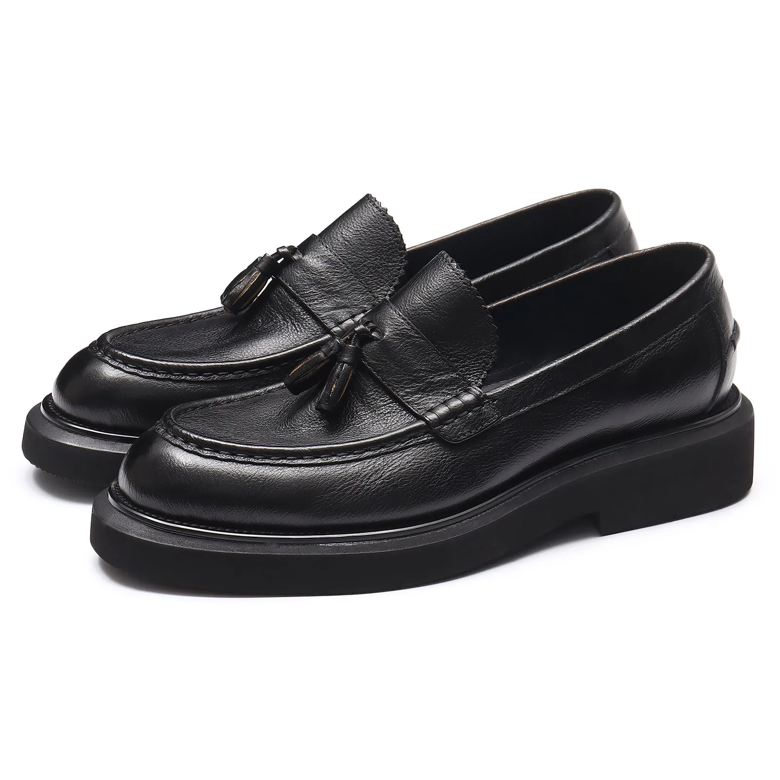 Calf Leather Tassel Loafers Shoes for Men Brushed Leather