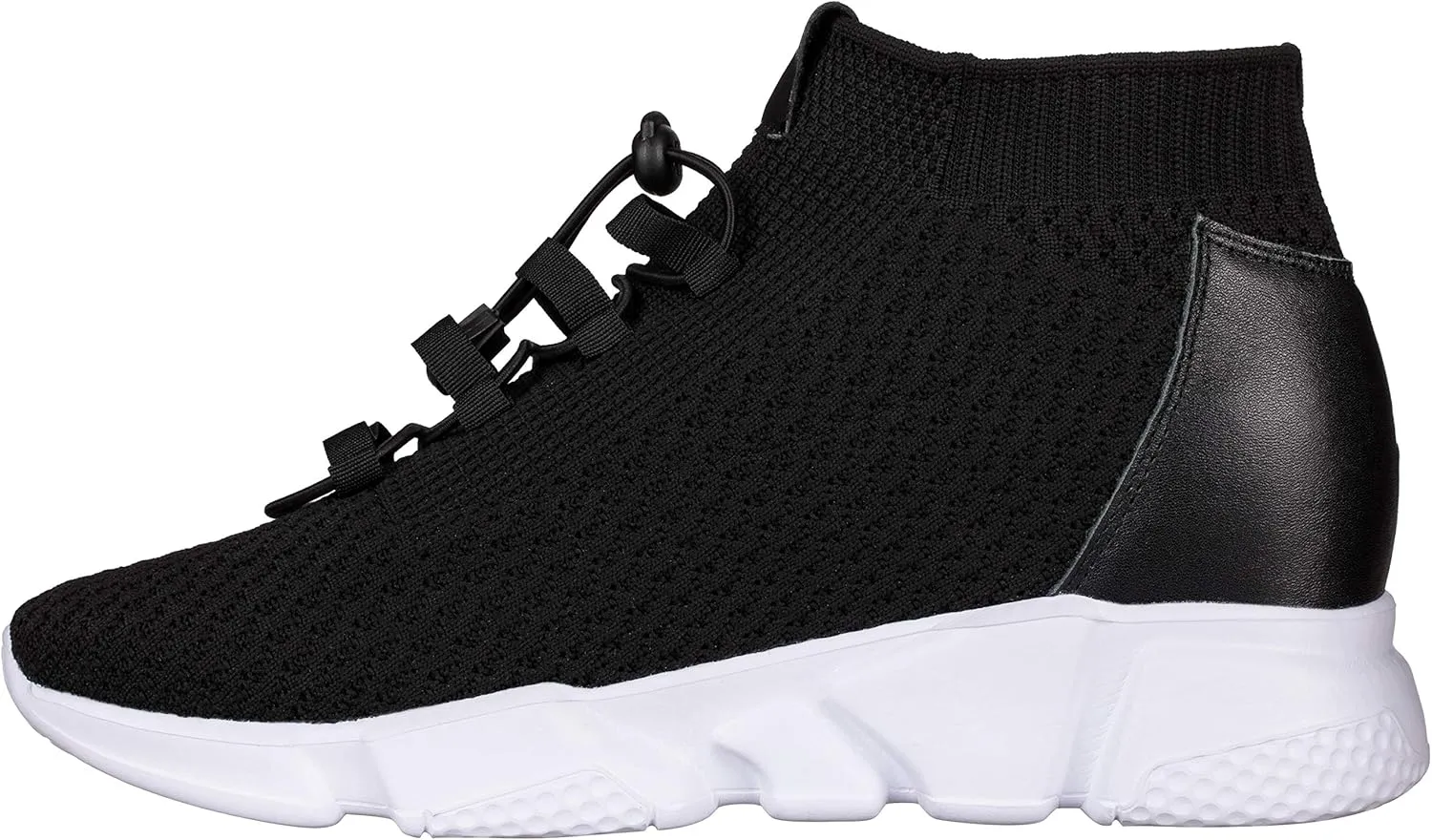 CALTO Men's Invisible Height Increasing Elevator Shoes - Black Kintted Ultra Lightweight Slip-on Sporty Trainer Sneakers - 3.2 Inches Taller - H1721 - Size 13 D(M) US