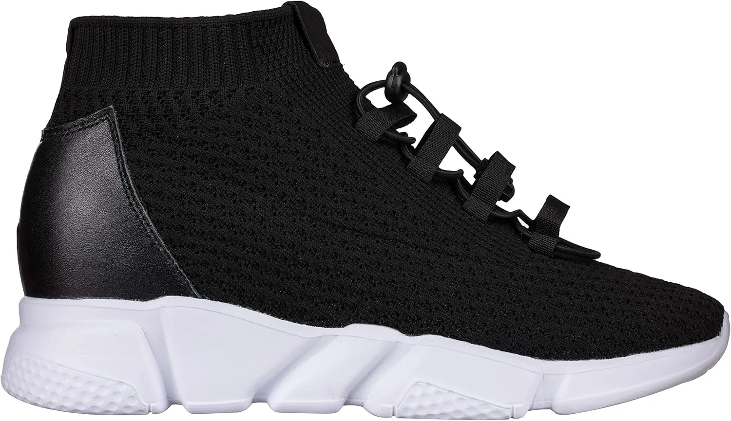 CALTO Men's Invisible Height Increasing Elevator Shoes - Black Kintted Ultra Lightweight Slip-on Sporty Trainer Sneakers - 3.2 Inches Taller - H1721 - Size 13 D(M) US