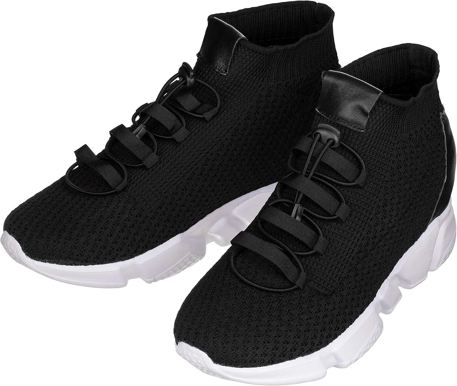 CALTO Men's Invisible Height Increasing Elevator Shoes - Black Kintted Ultra Lightweight Slip-on Sporty Trainer Sneakers - 3.2 Inches Taller - H1721 - Size 13 D(M) US