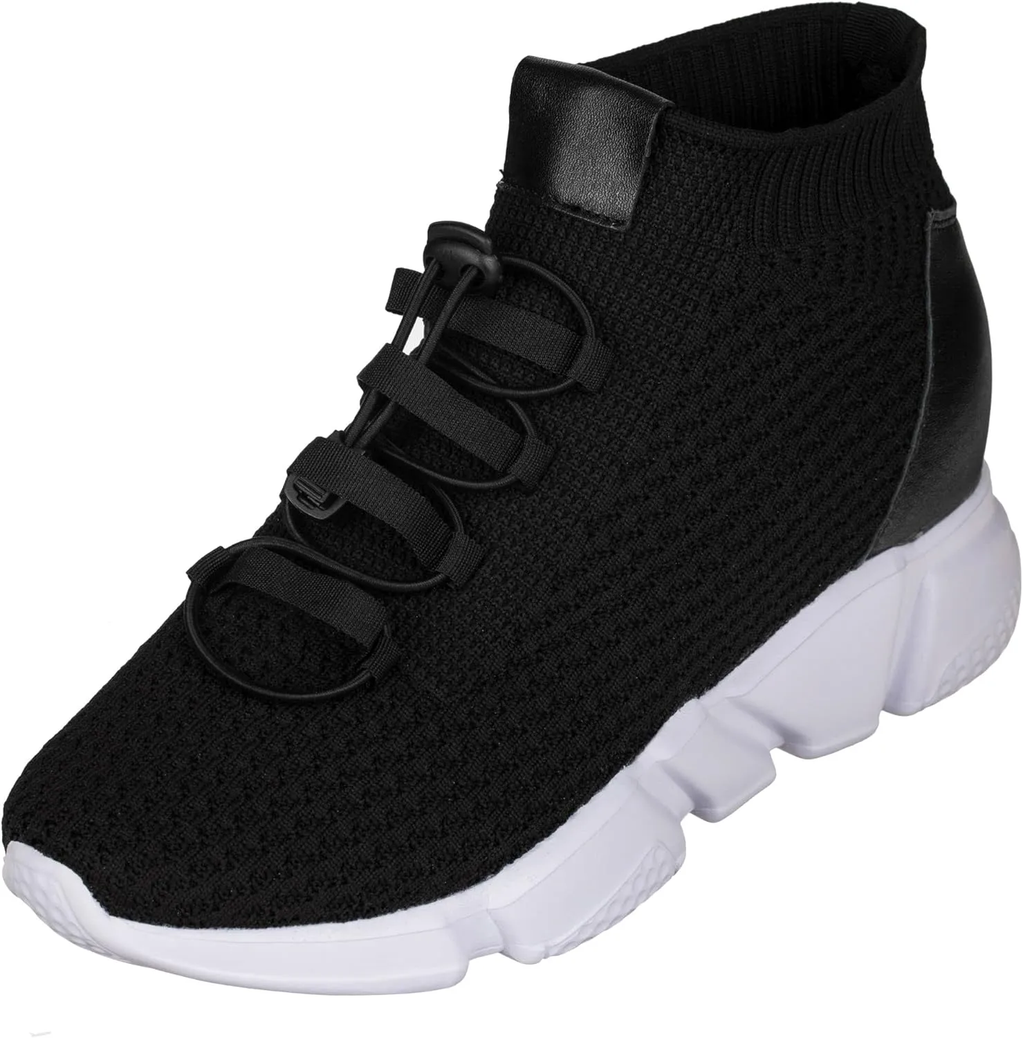 CALTO Men's Invisible Height Increasing Elevator Shoes - Black Kintted Ultra Lightweight Slip-on Sporty Trainer Sneakers - 3.2 Inches Taller - H1721 - Size 13 D(M) US