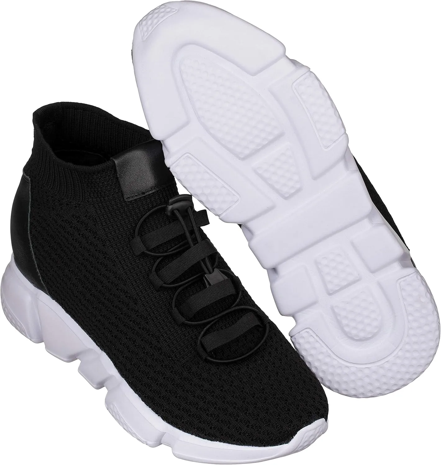 CALTO Men's Invisible Height Increasing Elevator Shoes - Black Kintted Ultra Lightweight Slip-on Sporty Trainer Sneakers - 3.2 Inches Taller - H1721 - Size 13 D(M) US
