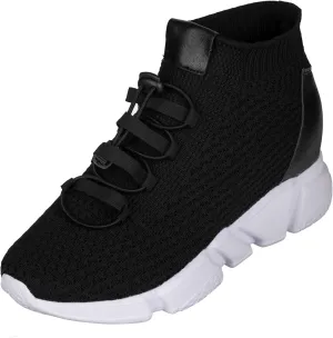 CALTO Men's Invisible Height Increasing Elevator Shoes - Black Kintted Ultra Lightweight Slip-on Sporty Trainer Sneakers - 3.2 Inches Taller - H1721 - Size 13 D(M) US