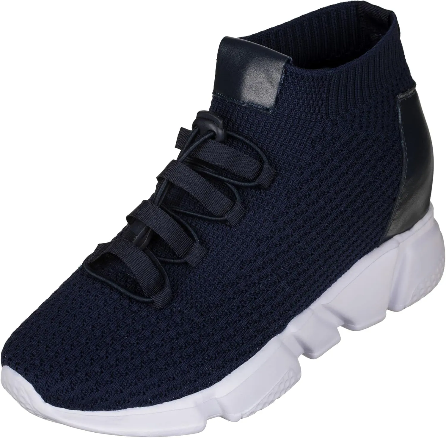CALTO Men's Invisible Height Increasing Elevator Shoes - Dark Blue Kintted Ultra Lightweight Slip-on Sporty Trainer Sneakers - 3.2 Inches Taller - H1722 - Size 8 D(M) US
