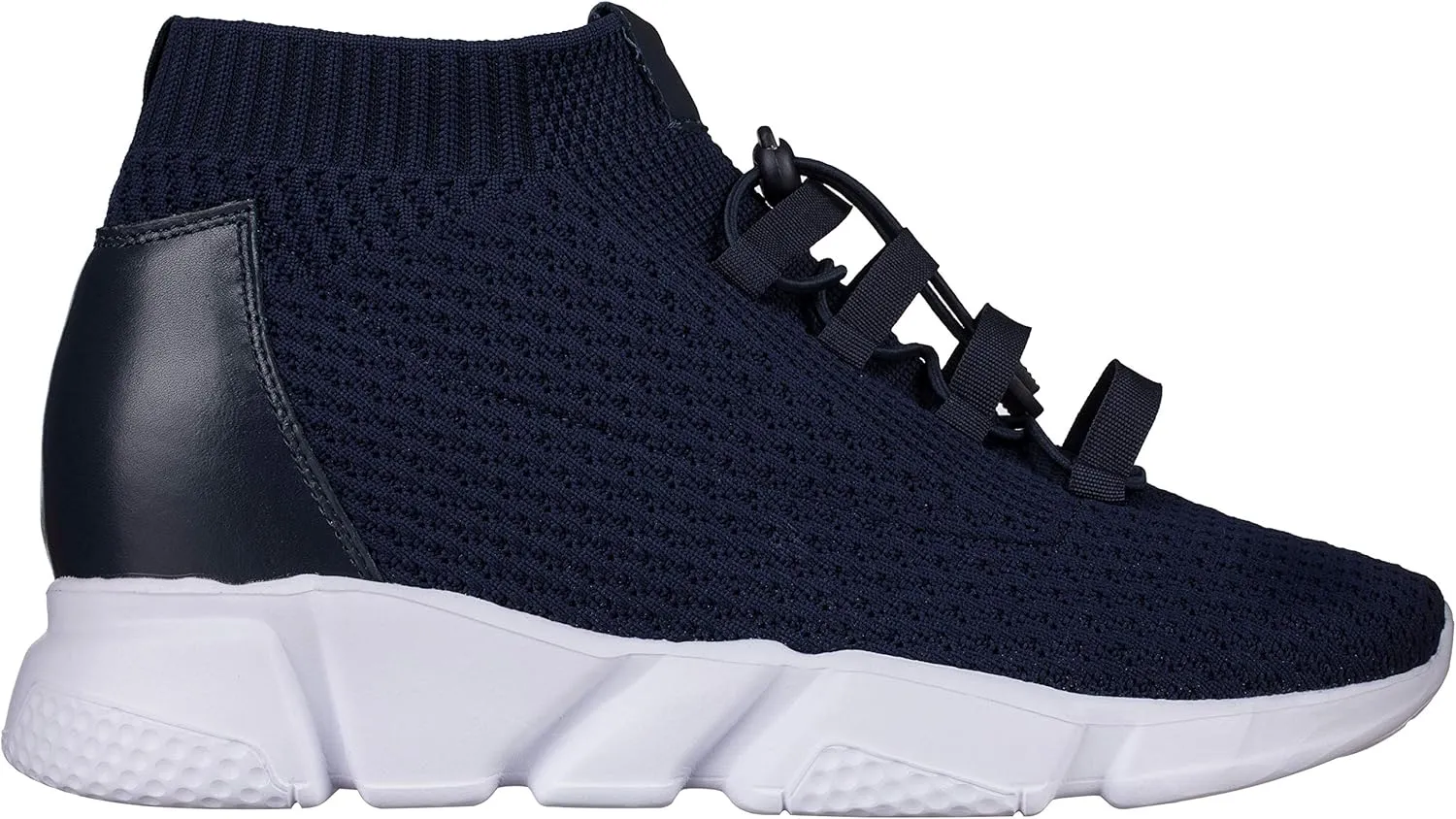 CALTO Men's Invisible Height Increasing Elevator Shoes - Dark Blue Kintted Ultra Lightweight Slip-on Sporty Trainer Sneakers - 3.2 Inches Taller - H1722 - Size 8 D(M) US