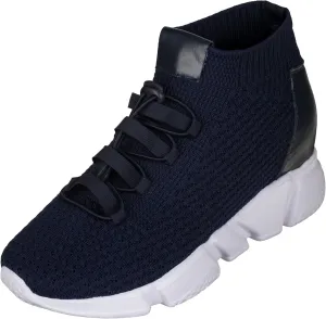 CALTO Men's Invisible Height Increasing Elevator Shoes - Dark Blue Kintted Ultra Lightweight Slip-on Sporty Trainer Sneakers - 3.2 Inches Taller - H1722 - Size 8 D(M) US