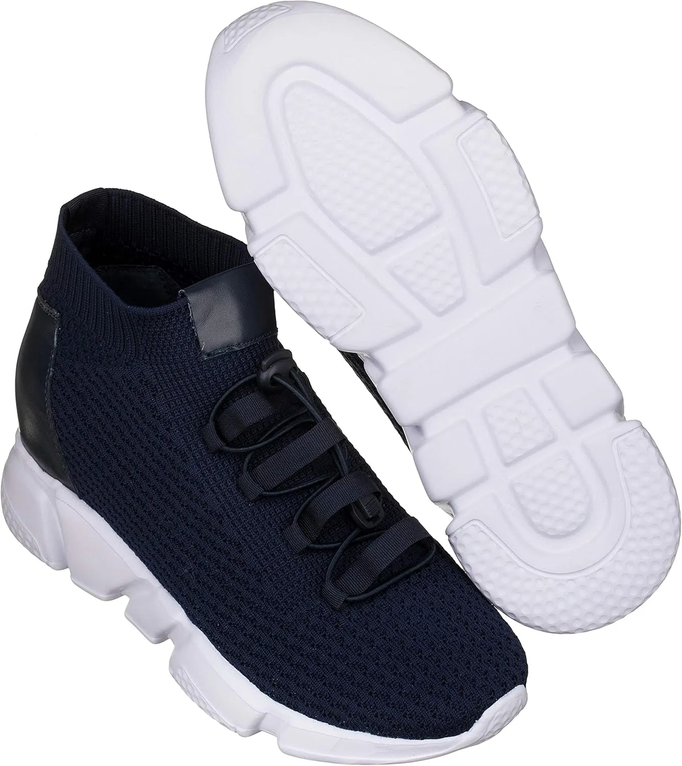 CALTO Men's Invisible Height Increasing Elevator Shoes - Dark Blue Kintted Ultra Lightweight Slip-on Sporty Trainer Sneakers - 3.2 Inches Taller - H1722 - Size 8 D(M) US