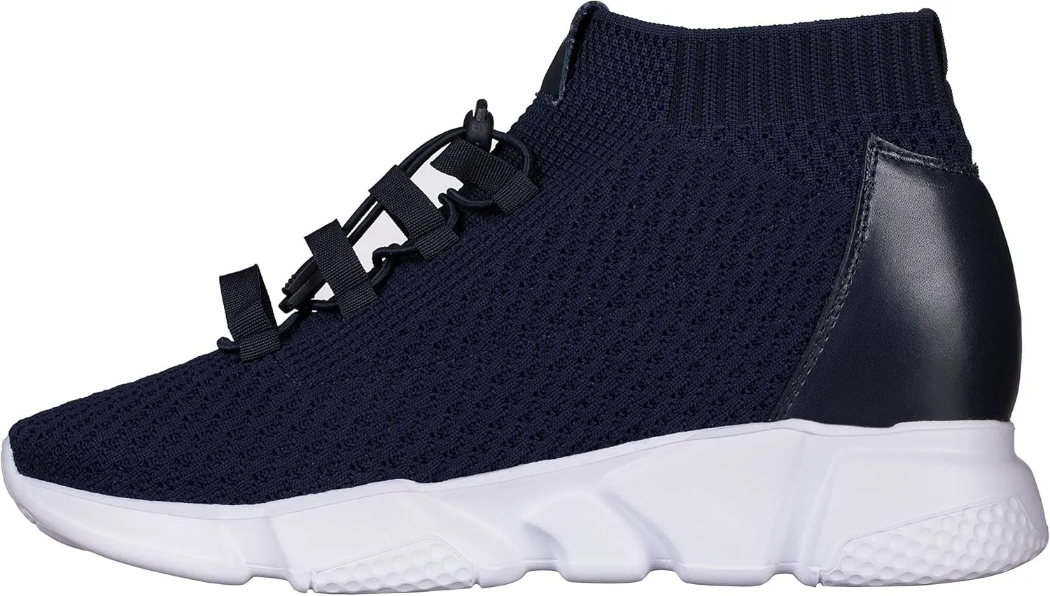 CALTO Men's Invisible Height Increasing Elevator Shoes - Dark Blue Kintted Ultra Lightweight Slip-on Sporty Trainer Sneakers - 3.2 Inches Taller - H1722 - Size 8 D(M) US
